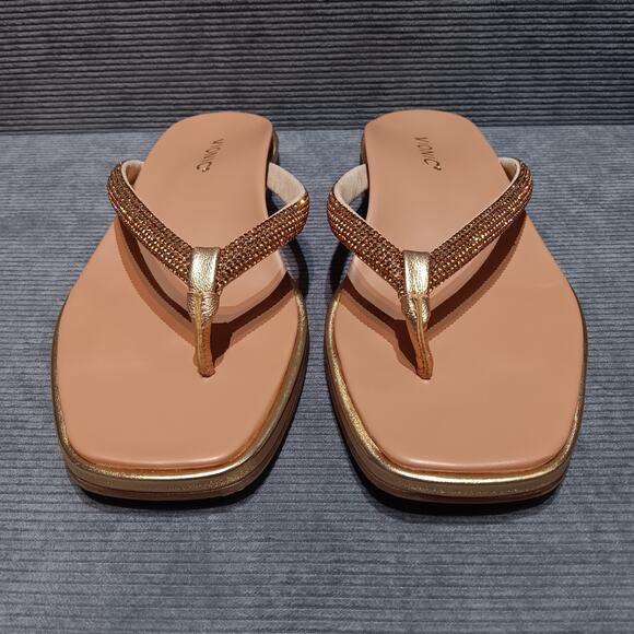 VIONIC Sparkle Vista Shine Toe Post Sandals Size 8 Gold Metallic Leather - Picture 2 of 11